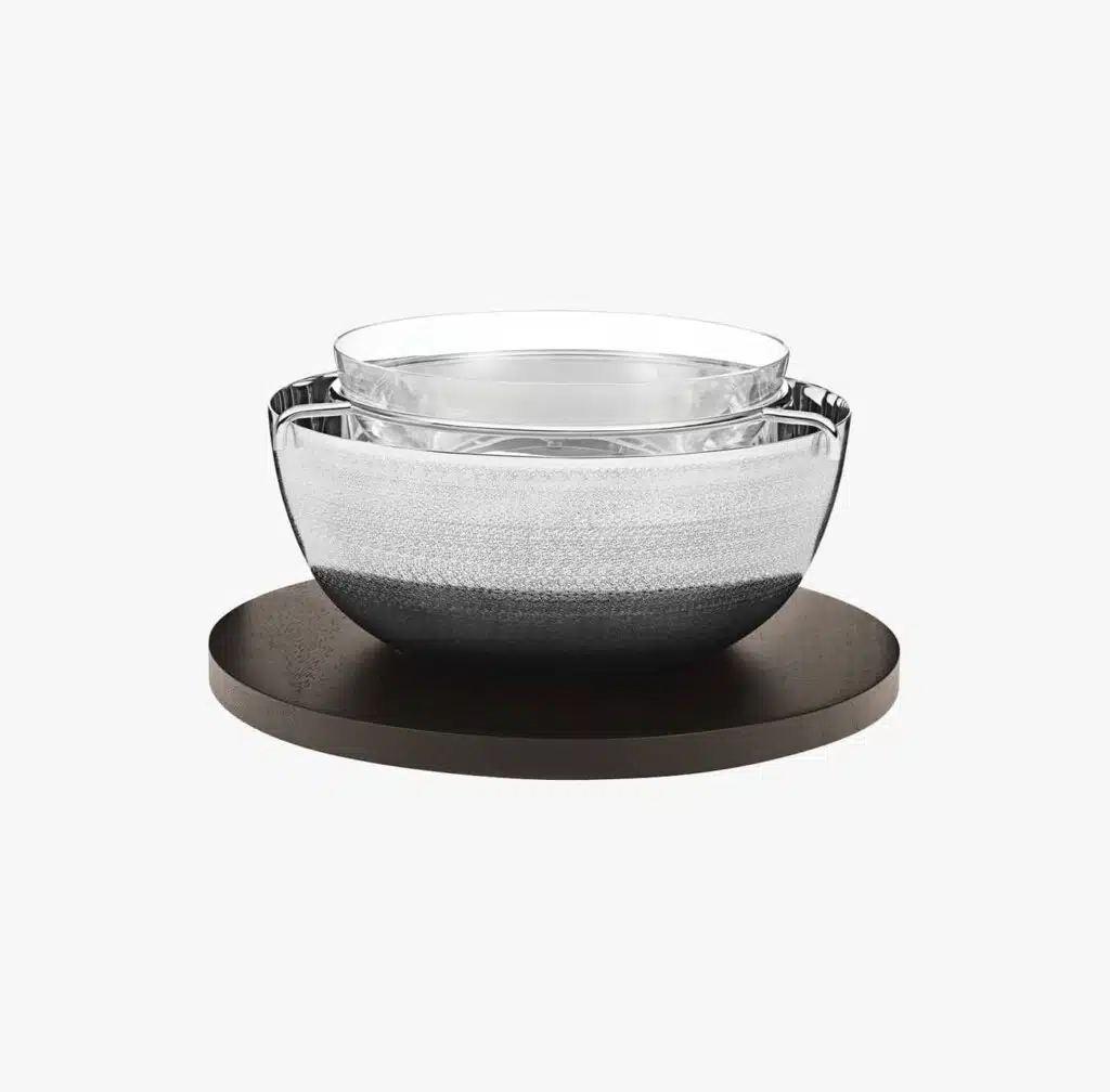 Silver plated caviar bowl on a wooden foot from Jacaranda collection from Puiforcat